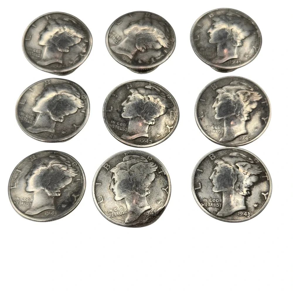 Vintage Mercury Dime Buttons Silver 18mm Silver Set of 14 Screw Back Studs